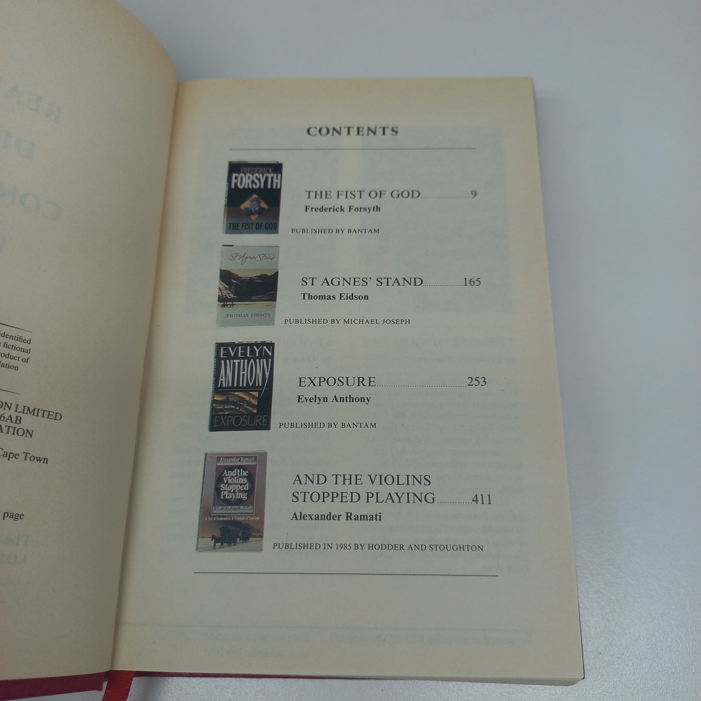 Reader's Digest (4 in 1) The Fist of God by F. Forsyth, St Agnes' Stand by T. Eidson, Exposure by E. Anthony & And the Violins Stopped Playing by A. Ramati
