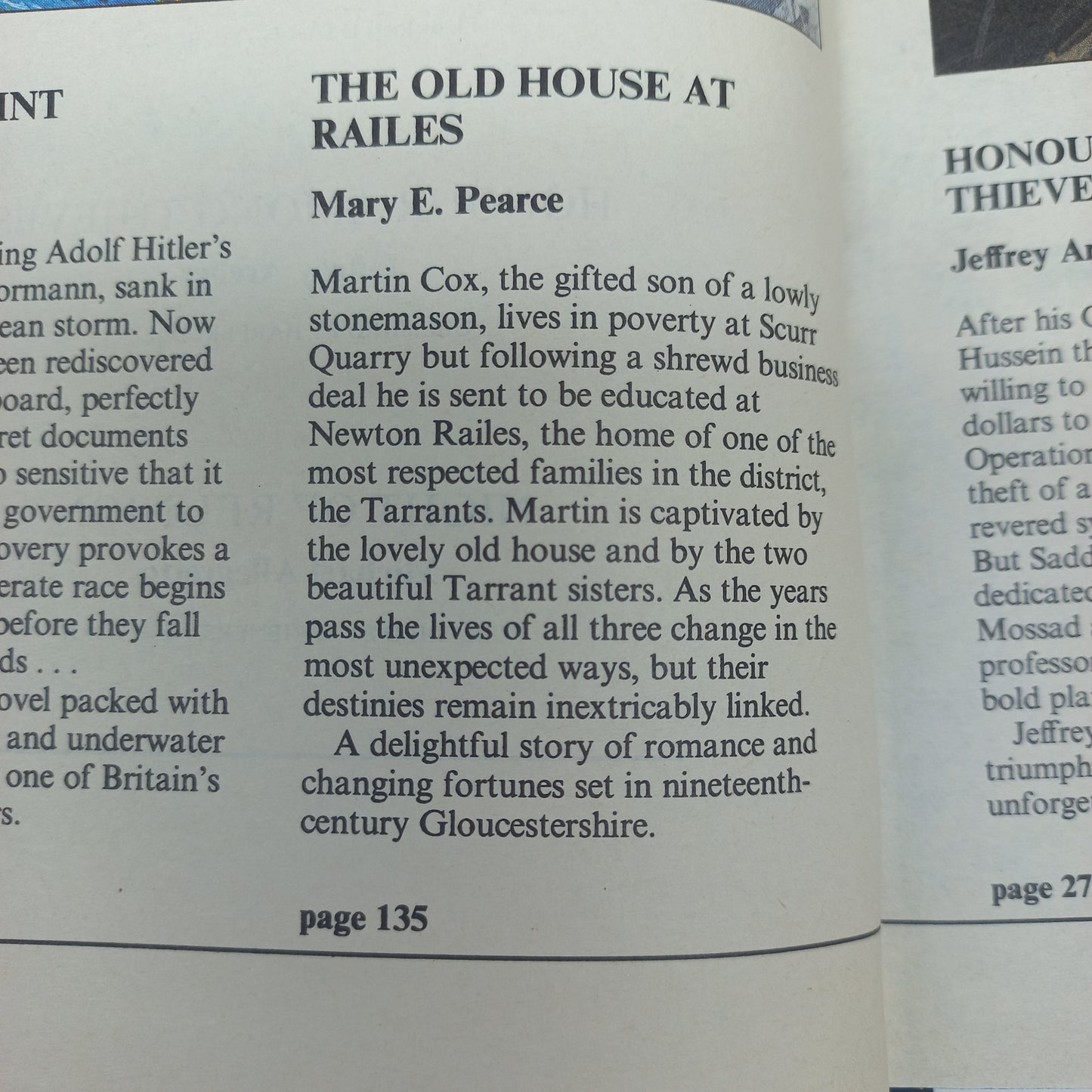 Reader's Digest (4 in 1) Thunder Point by J. Higgins, The Old House Railes by M.E. Pearce, Honour Among Thieves by J. Archer & Night of Reunion by M. Allegretto