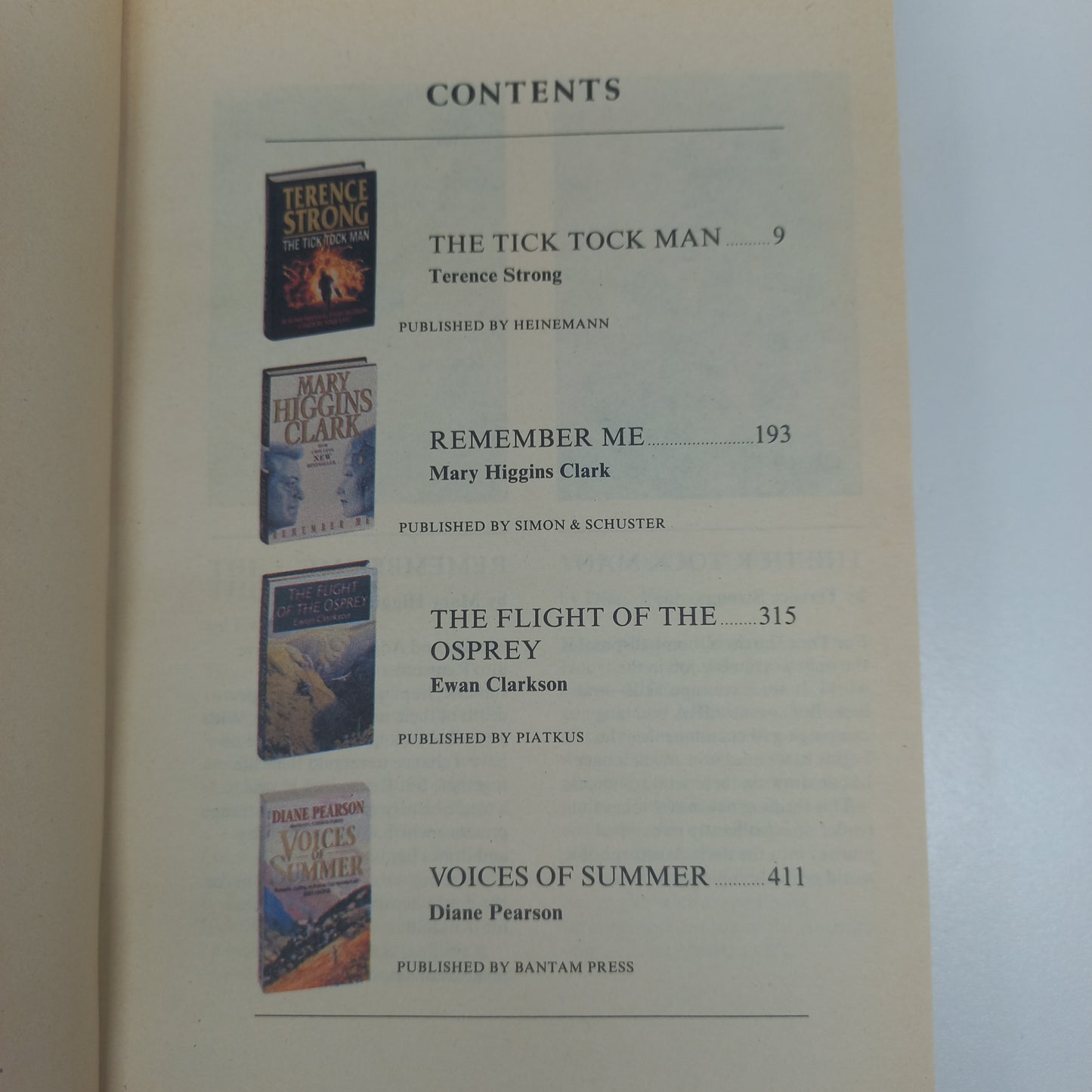 The Tick Tock Man by T. Strong, Remember Me by M.H. Clark, The Flight of the Osprey by E. Clarkson & Voices of Summer by D. Pearson Reader's Digest (4 in 1)