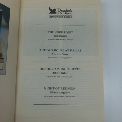 Thunder Point by J. Higgins, The Old House at Railes by M.E. Pearce, Honour Among Thieves by J. Archer & Night of Reunion by M. Allegretto Reader's Digest (4 in 1)