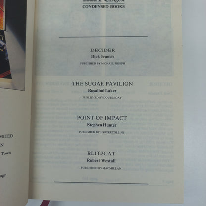 Reader's Digest (4 in 1) Decider by D. Francis, The Sugar Pavillion by R. Laker, Point of Impact by S. Hunter & Blitzcat by R. Westall