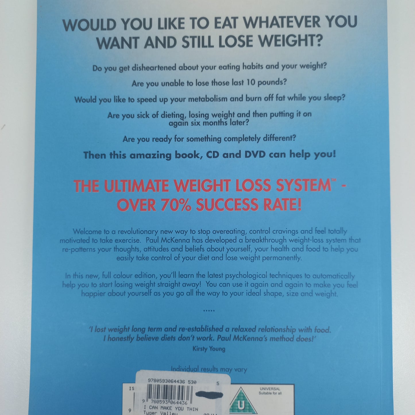 I Can Make You Thin: Love Food, Lose Weight by Paul McKenna (WITH CD, NO DVD)